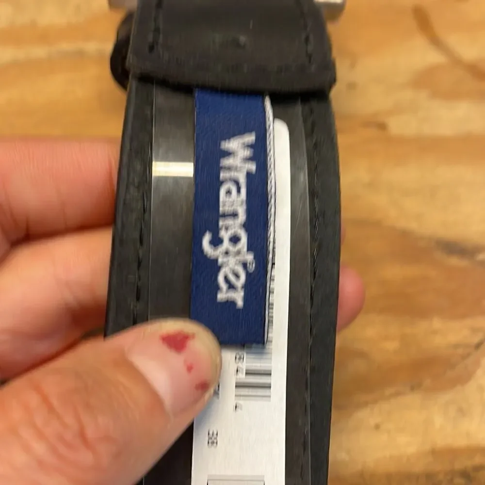NWT Wrangler mens black leather belt size 38